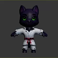 Cute Purple Cat 3D Game Character With Green Eyes White Karate Uniform And Red Belt