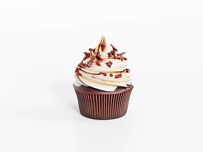 Delicious Cupcake With Creamy Frosting And Chocolate Shavings In Brown Liner 3d model
