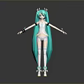 Game Anime Character With Teal Long Hair And White Outfit Standing On Reflective Surface