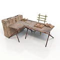 Rustic Wooden Folding Table With Vintage Trunk And Wooden Planks