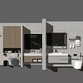 Modern Bathroom Vanity With Ceramic Washbasin Mirror Tile Wall And Storage Cabinets 3d model