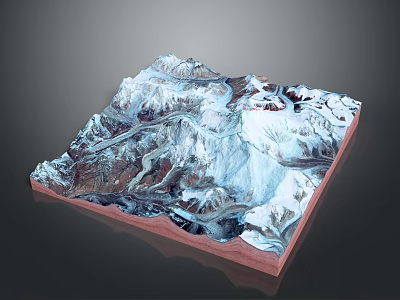 Detailed 3D Terrain Model Showcasing Mountainous Landscapes With Snow Covered Peaks And Valleys 3d model