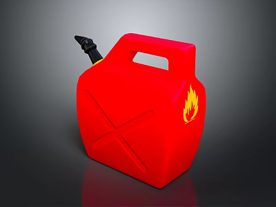 Red Plastic Fuel Can With Black Spout And Yellow Flame Symbol For Daily Use 3d model