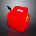 Red Plastic Fuel Can With Black Spout And Yellow Flame Symbol For Daily Use