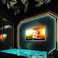 Modern KTV Lounge Interior With Geometric Ceiling LED Lights And Comfortable Sofas 3d model