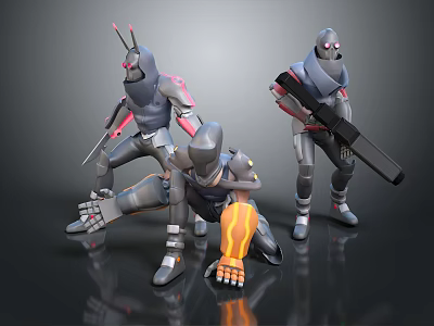 Game Movie Characters In Futuristic Armor With Dynamic Poses And Weapons 3d model