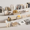 Stylish Books and Magazines with Baskets Photo Frames Mugs and Decorative Candles