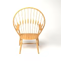 Classic Wooden Single Chair Featuring Curved Backrest Vertical Slat Details And Armrests