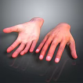 Realistic Human Hands With Lifelike Skin Texture And Pink Nails On Reflective Background