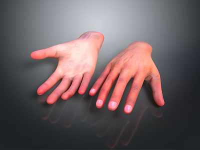 Realistic Human Hands With Lifelike Skin Texture And Pink Nails On Reflective Background 3d model