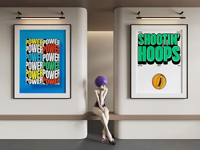 Abstract Paintings In Modern Interior With Sculpture 3d model