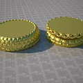 Golden Circular Garden Ornaments With Decorative Patterns On Gray Grid Ground 3d model