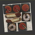 Assorted Delicious Pastries With Chocolate Glaze And Decorative Leaves On Tray