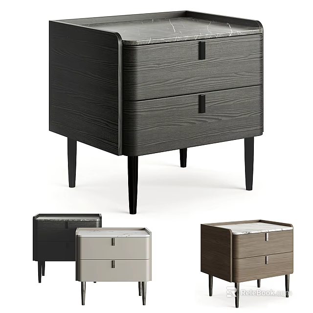 Modern Wooden Bedside Table With Two Drawers Black Slim Legs And Color Options 3d model 