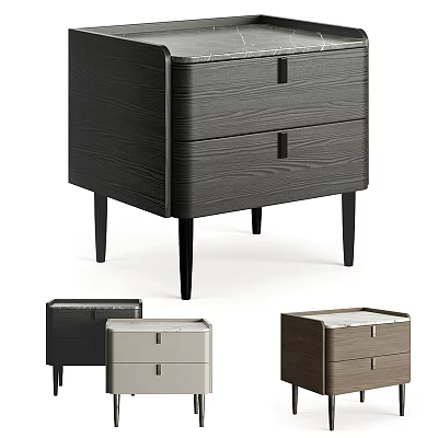 Modern Wooden Bedside Table With Two Drawers Black Slim Legs And Color Options 3d model