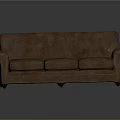 Classic Brown Upholstered Three Seater Sofa With Armrests And Comfortable Design
