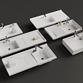 Modern White Washbasin Designs In Various Styles With Countertop And Faucet Details