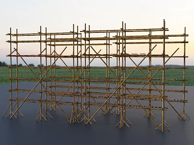 Tall Metal Scaffolding Structure With Frames In Field Evening Sky Background 3d model