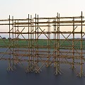 Tall Metal Scaffolding Structure With Frames In Field Evening Sky Background 3d model