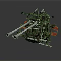 Multi Barrel Metal Weapon With Rotating Base Mechanical Structure And Green Red Components 3d model