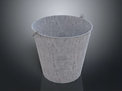 Gray Textured Household Bucket With Sturdy Handles For Daily Use 3d model