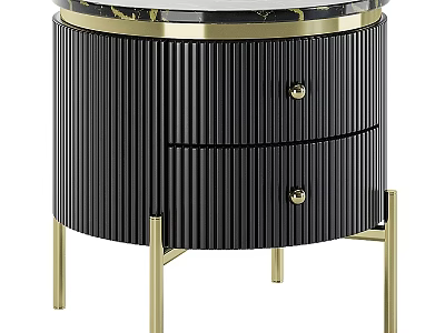 Round Dark Chest of Drawers with Vertical Striped Design Marble Top and Gold Metal Legs 3d model