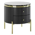 Round Dark Chest of Drawers with Vertical Striped Design Marble Top and Gold Metal Legs