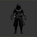 Mysterious Man In Hooded Cloak With Leather Belt Pouches And Dark Outfit