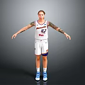 Man With Tattooed Arms In White Basketball Jersey Number 92 Standing Arms Outstretched Gray Background