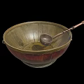 Vintage Brass Bowl With Wooden Handle Spoon Classic Tableware Set Design