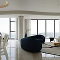 Luxury Modern Open Living And Dining Room With Stylish Curved Sofas And Elegant Interior Design