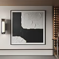 Black And White Textured Abstract Painting With Thick Brushstrokes In Black Frame Modern Wall Decor