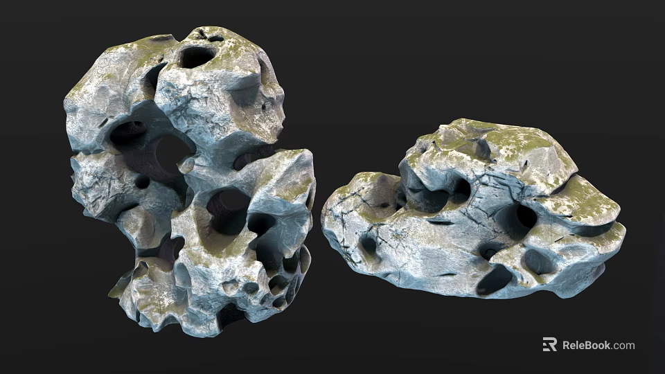 Natural Stone And Wood Decorative Items With Hollow Cracks And Rough Textures 3d model 