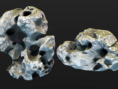 Natural Stone And Wood Decorative Items With Hollow Cracks And Rough Textures 3d model
