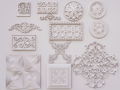 European style plaster line carving combination 3d model