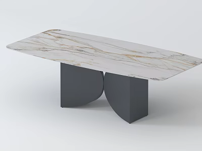 Modern Dining Table With Marble Tabletop White And Gold Veins Black Curved Legs 3d model