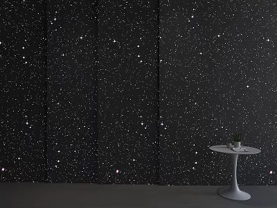 Black Starry Sky Wall Interior Design With Small Round Table And Potted Plant 3d model