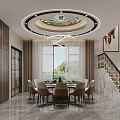 Modern Duplex Living Room With Circular Ceiling And Marble Staircase 3d model
