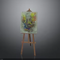 Wooden Easel Displaying Abstract Painting With Colorful Blend And Vibrant Texture