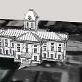 Classical Style Office Building With Dome Tower Multi Story Design Large Windows And Entrance Porch