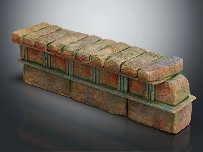 Decorative Stone Structure With Layered Design Moss Covered Top And Multicolored Blocks 3d model