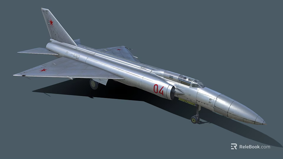 Silver Military Fighter Jet Featuring Red Star Emblem And 04 Number Markings 3d model 