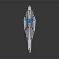 Futuristic Spaceship With Sleek Gray And Blue Exterior Reflective Metallic Finish And Detailed Structure