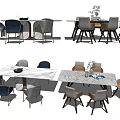Modern Dining Table Set With Marble Top And Multi Colored Chairs 3d model