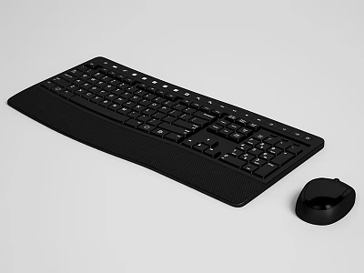 Sleek Black Full Size Computer Keyboard With Matching Wireless Mouse For Office Work 3d model