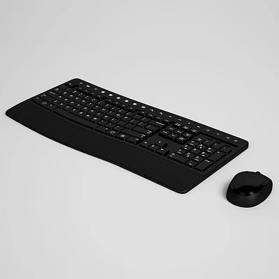 Sleek Black Full Size Computer Keyboard With Matching Wireless Mouse For Office Work 3d model