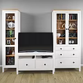 Modern TV Wall Design With White Glass Door Cabinets TV Stand And Decorative Items