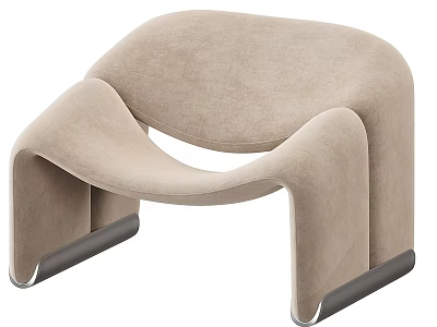 Beige Velvet Leisure Chair With Modern Curved Design And Black Metal Legs 3d model