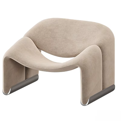 Beige Velvet Leisure Chair With Modern Curved Design And Black Metal Legs 3d model