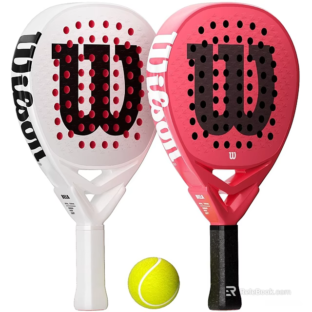 Wilson Padel Rackets White Pink Design With Yellow Tennis Ball Sports Equipment 3d model 